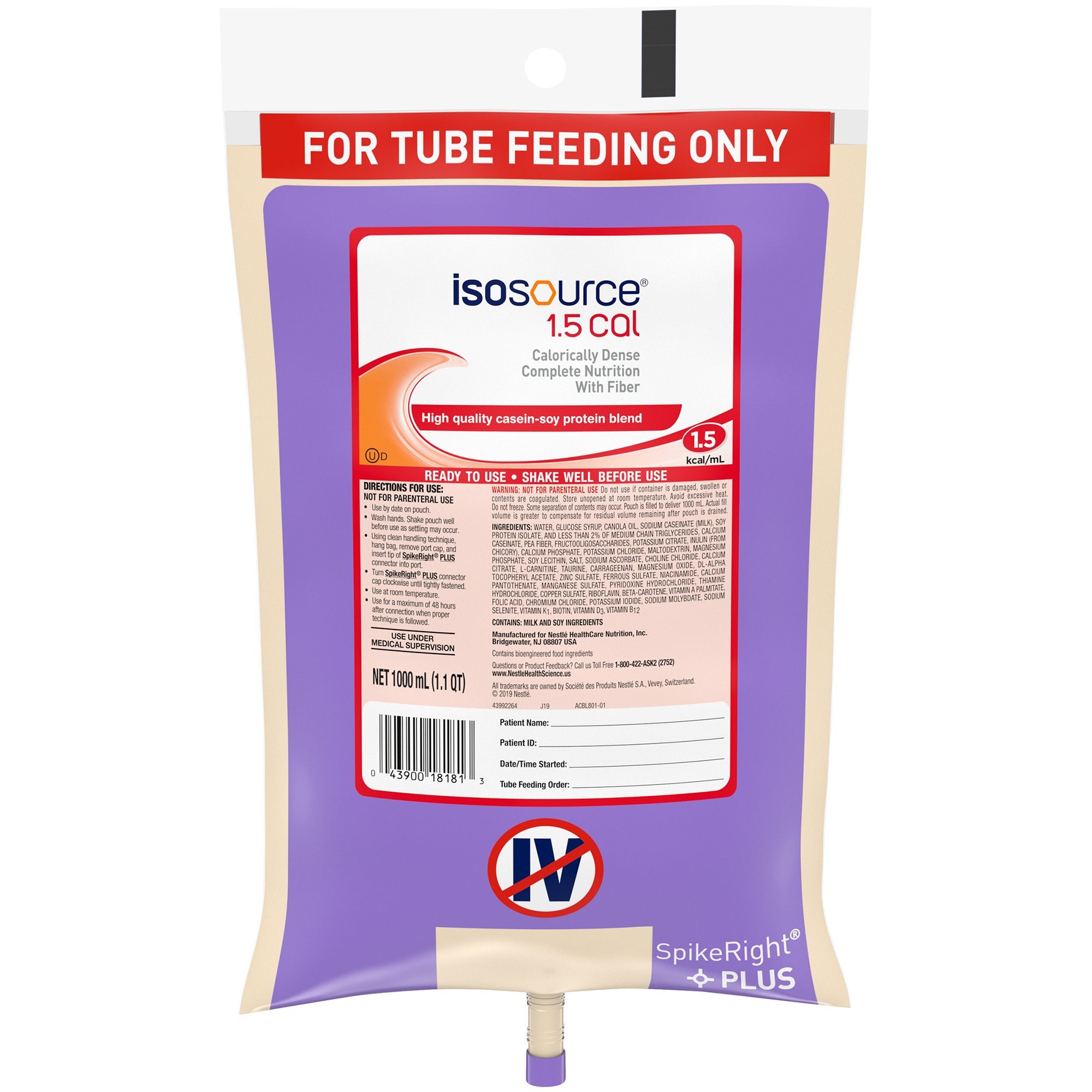 693715 - Isosource - Isosource 1.5 Cal Tube Feeding Formula Unflavored Liquid 1000 mL Ready to Hang Prefilled Container Pack of 1, (EA)