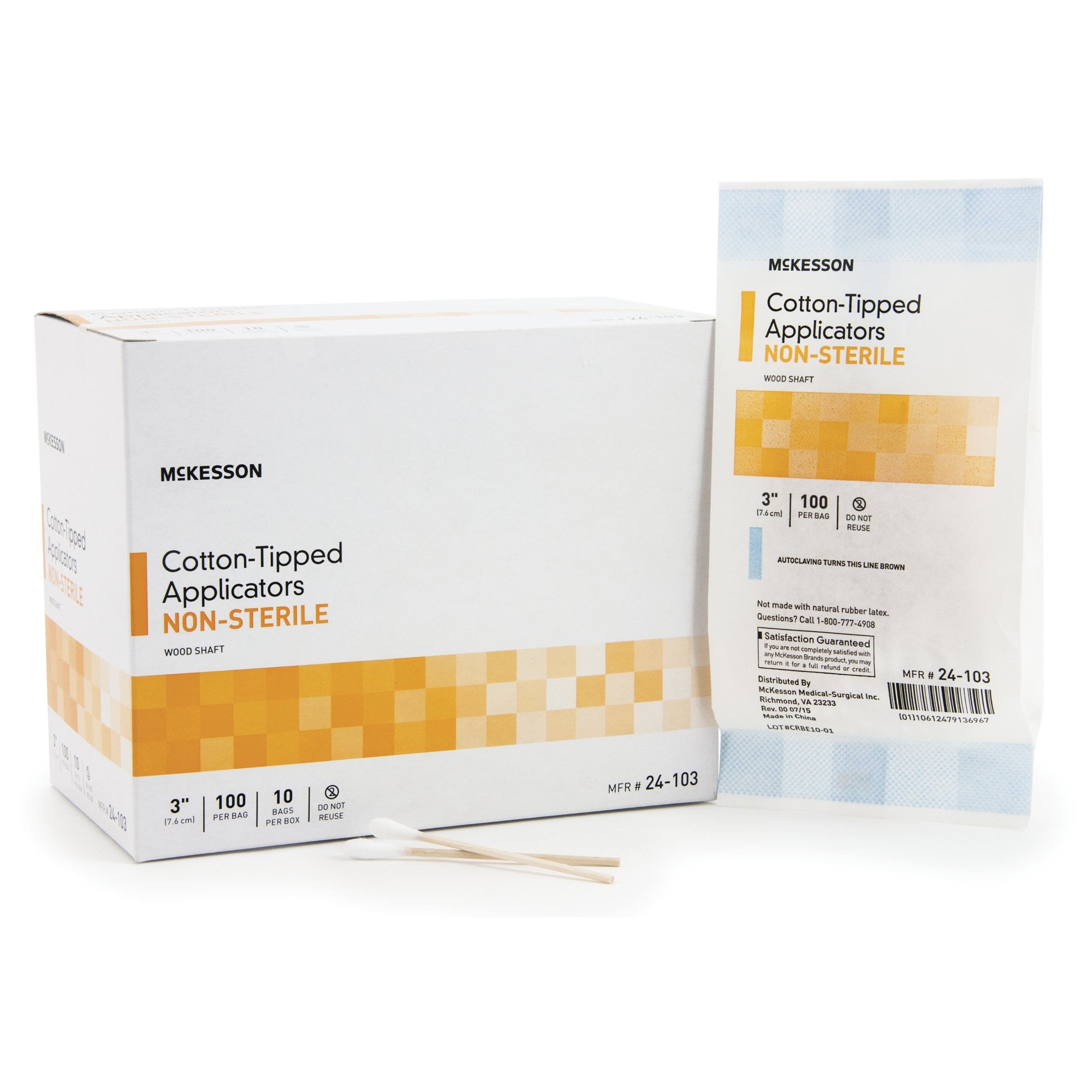 508715 - McKesson - McKesson Swabstick Cotton Tip Wood Shaft 3 in , 24-103, Case of 100, (CS)