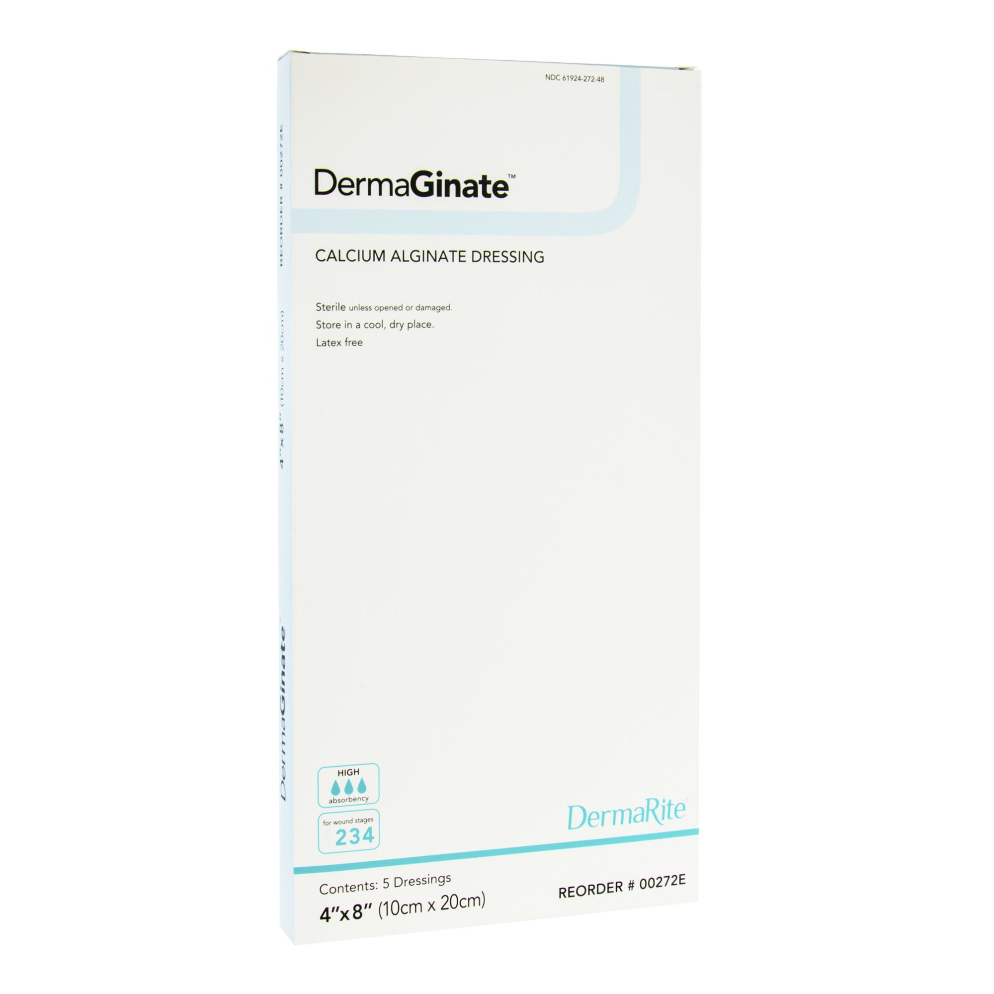 727741 - Derma - DermaGinate Alginate Dressing 4 X 8 Inch Rectangle, 00272E, Box of 5, (BX)