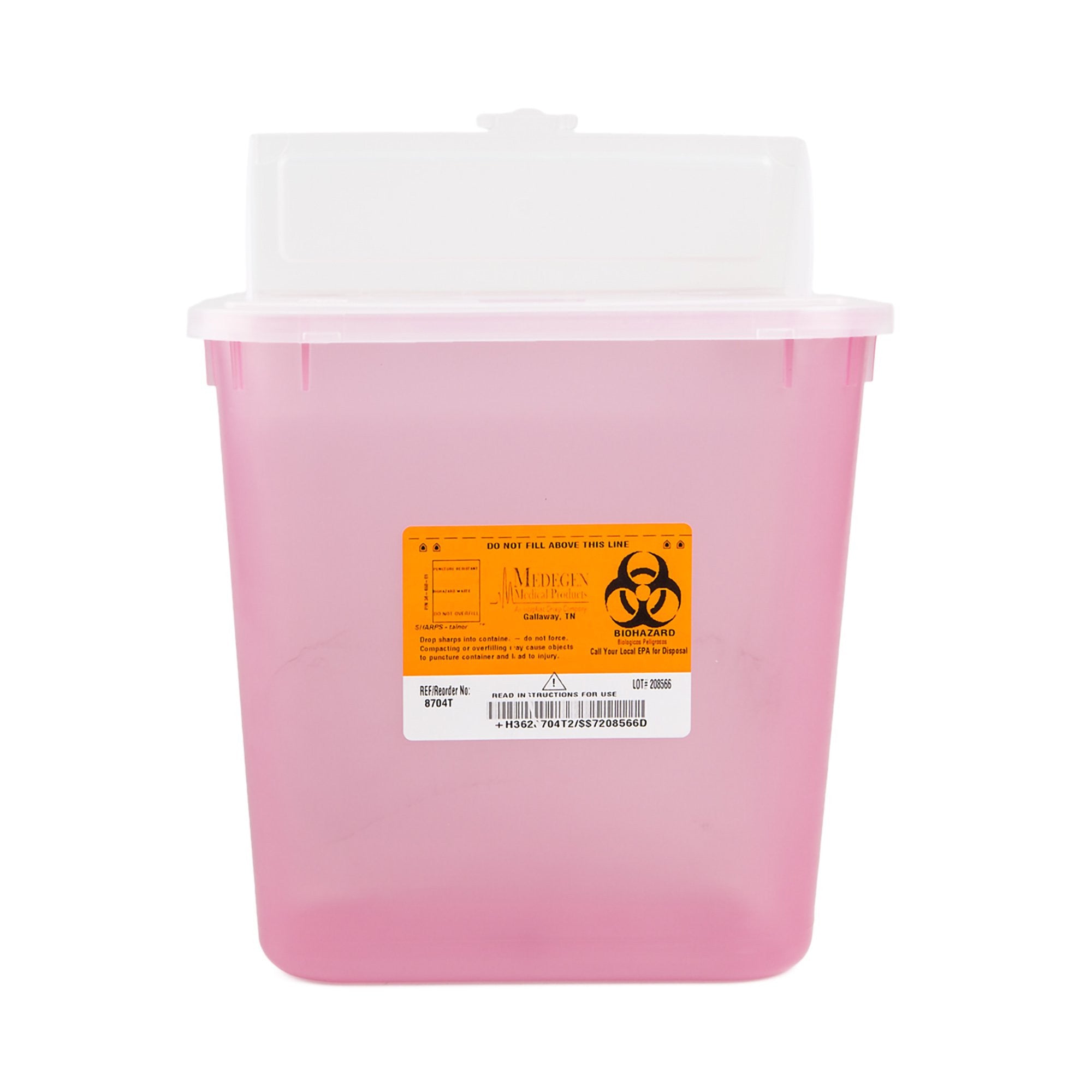 213999 - SHARPS - Sharps Sharps Container Translucent Red Base, 9.5 H x 10 W x 7 D in, 2 gal., 8704T, Pack of 1, (EA)
