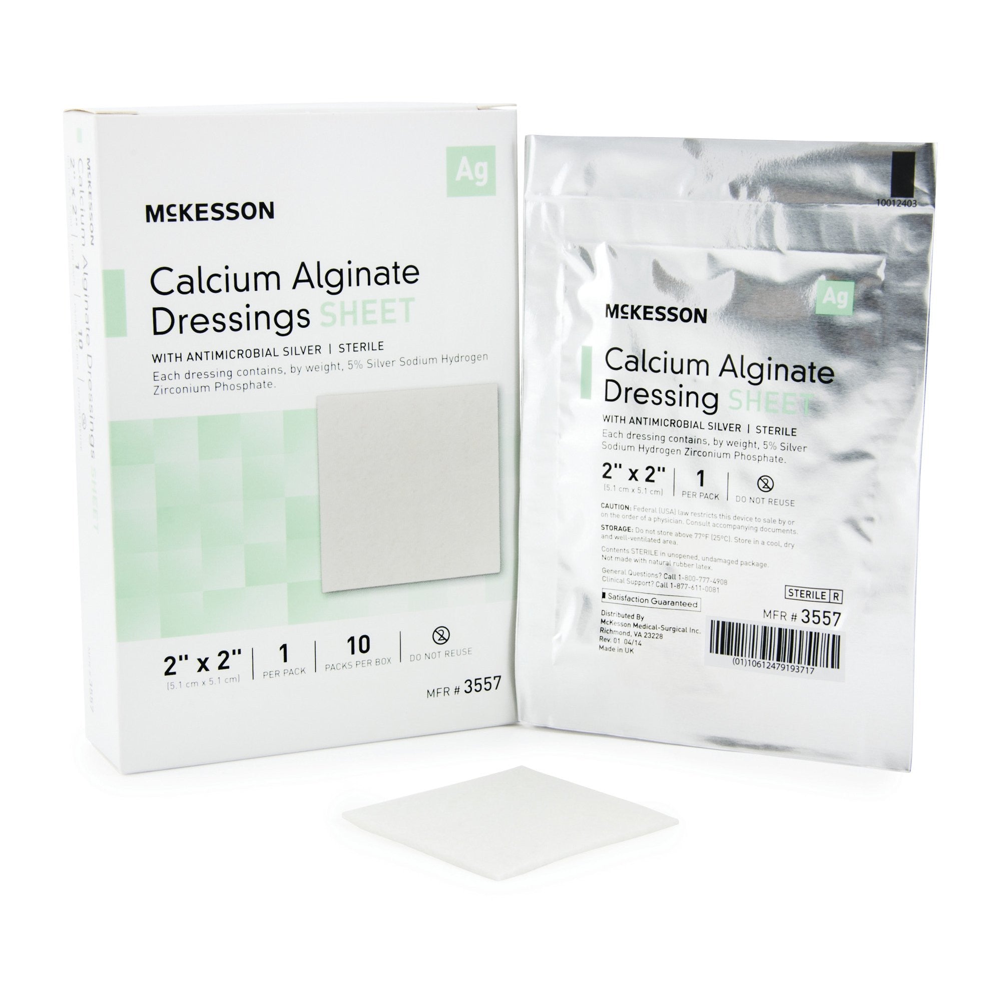941270 - McKesson - McKesson Silver Alginate Dressing 2 X 2 Inch Square Sterile, 3557, Case of 100, (CS)