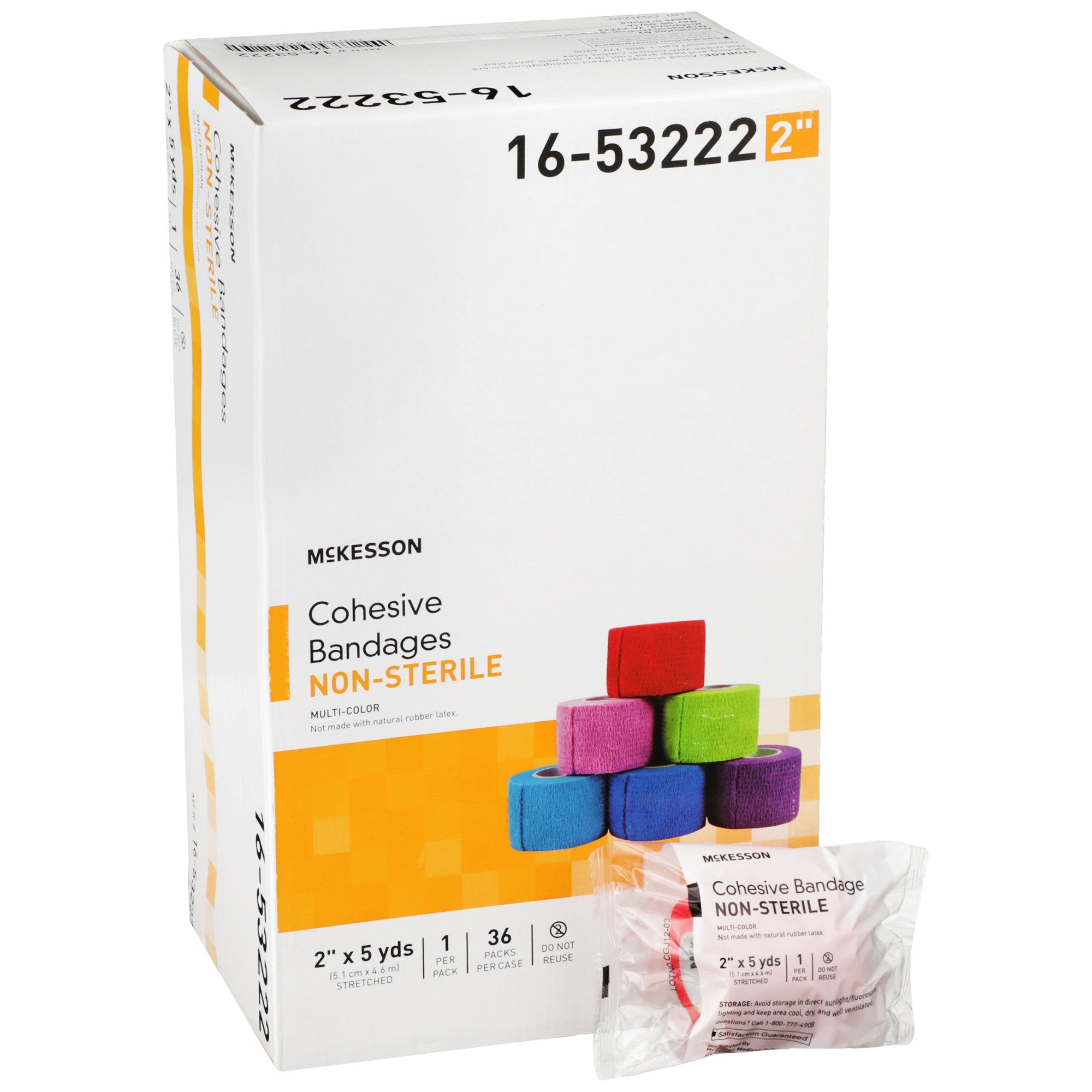 1032955 - McKesson - McKesson Cohesive Bandage, 2'' x 5 Yard, 36 per Case, Non Sterile, Latex-free, Assorted Color, Case of 36, (CS)