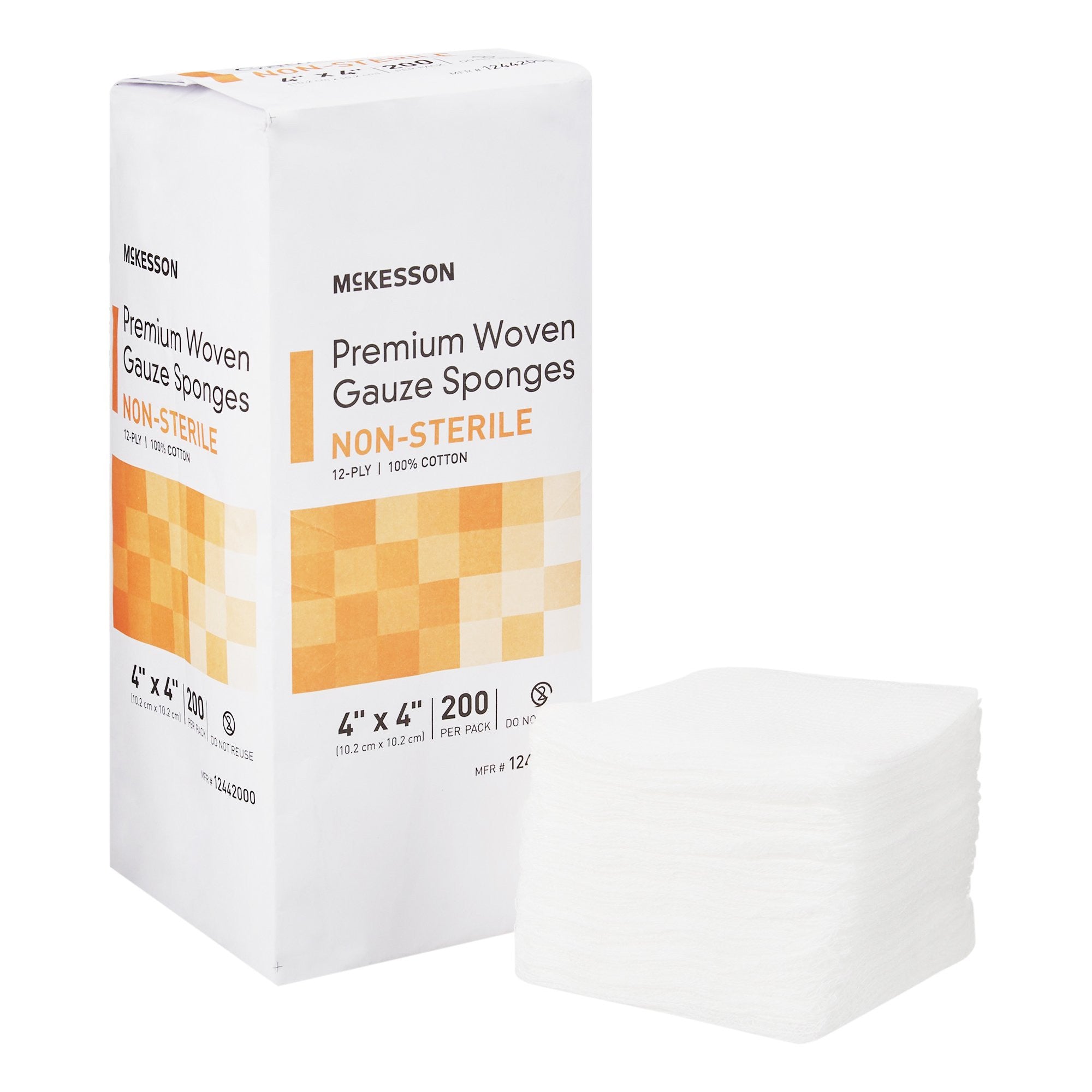 446042 - McKesson - McKesson Gauze Sponge 4 X 4 Inch 12-Ply NonSterile 200 per Pack, 12442000, Pack of 200, (PK)