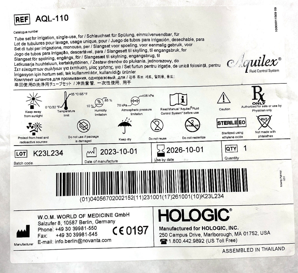 AQL-110 - HOLOGIC - Tube set for irrigation, single-use, (EA/1)