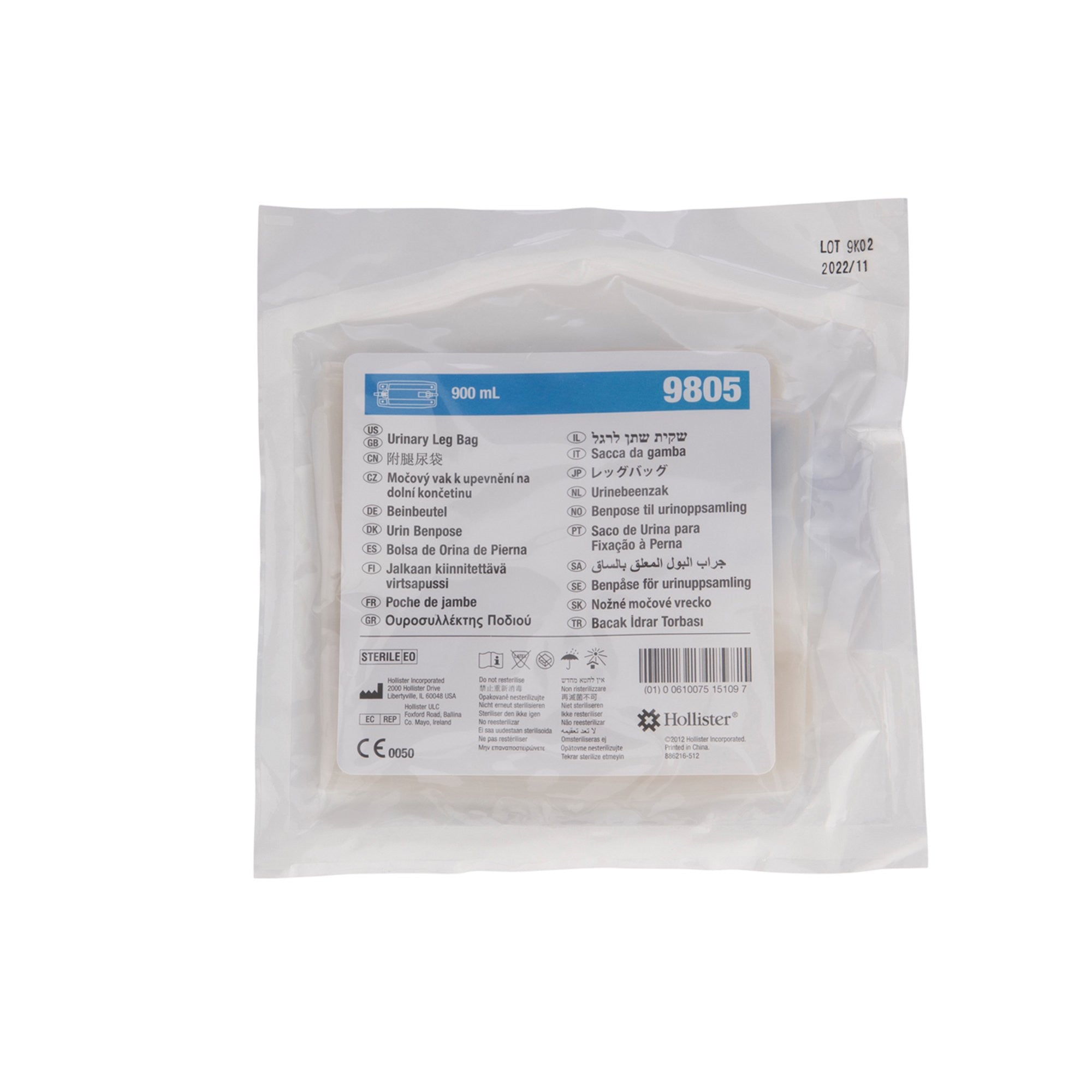 148675 - Hollister - Hollister Urinary Leg Bag with Anti-Reflux Valve, without Tubing, 900 mL, Box of 10, (BX)