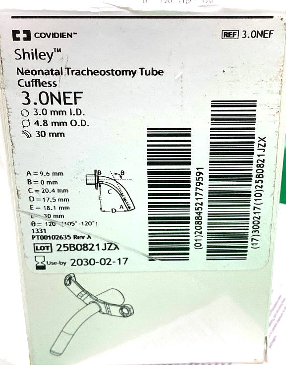 3.0NEF - COVIDIEN - Neonatal Tracheostomy Tube Cuffless, (BX/1)
