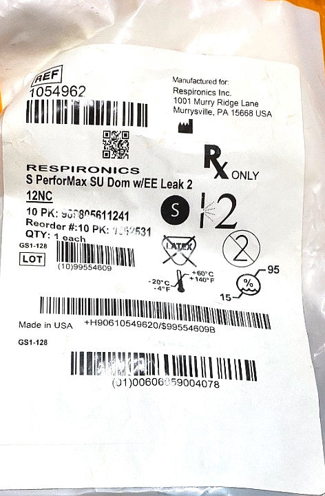 1054962 - RESPIRONICS - PerforMax Mask with Entrainment Elbow, Single Patient Use, Small, USA, (EA/1)