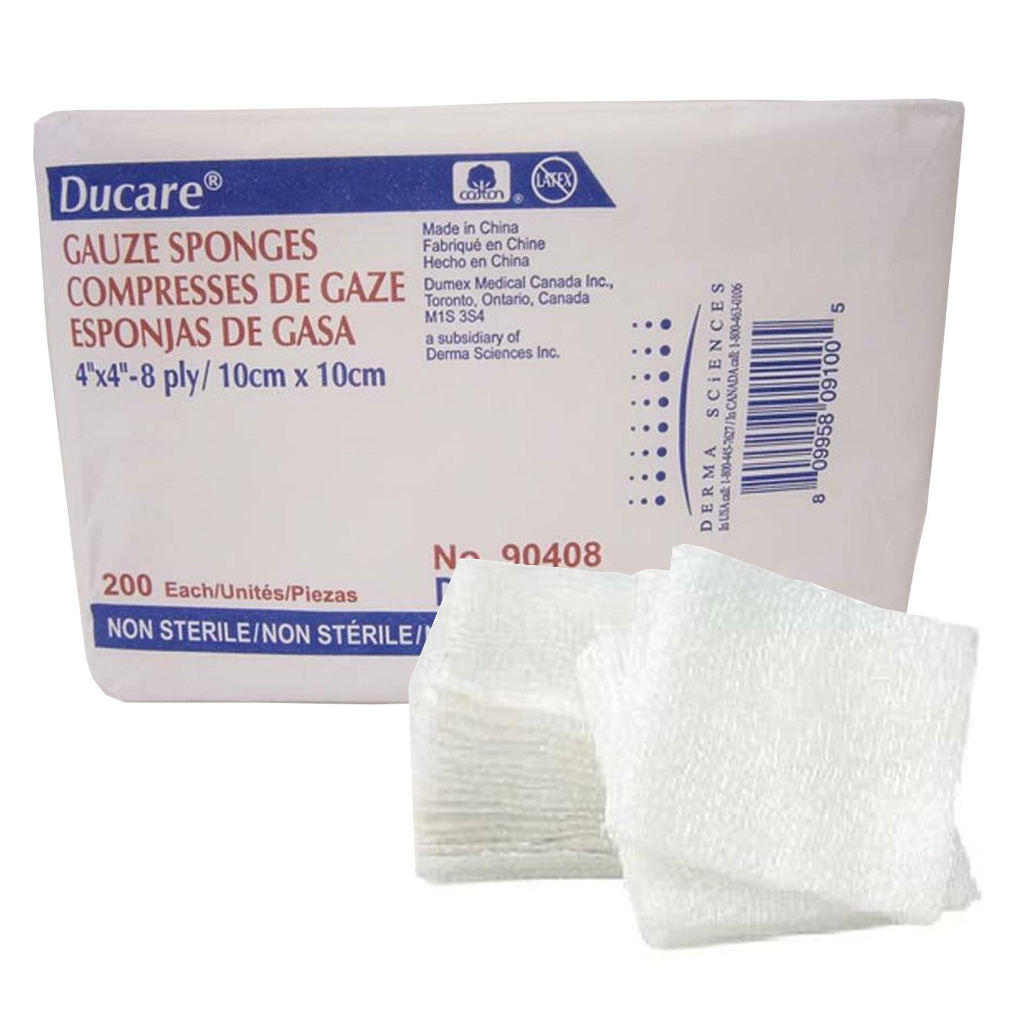 645797 - Ducare - Ducare Gauze Sponge 4 X 4 Inch 8-Ply NonSterile 200 per Pack, 90408, Pack of 200, (PK)