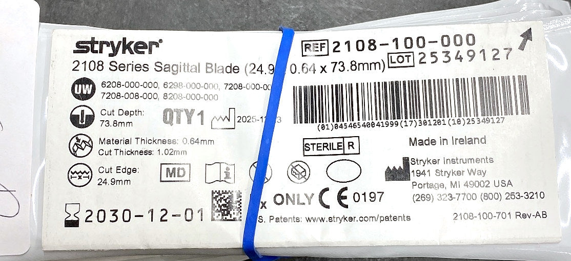 2108-100-000 - STRYKER - 2108 Series Sagittal Blade (24.9 x 0.64 x 73.8mm), (EA/1)