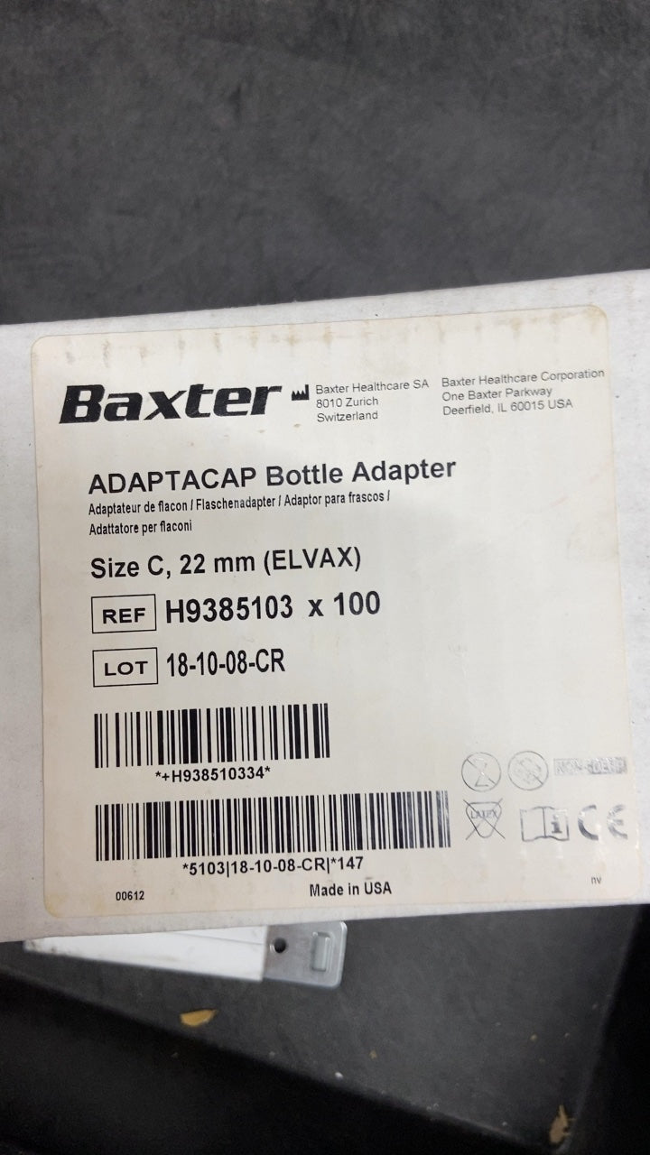 H9385103 - BAXTER - ADAPTACAP Bottle Adapter Size C, 22 mm (ELVAX), (BX/100)