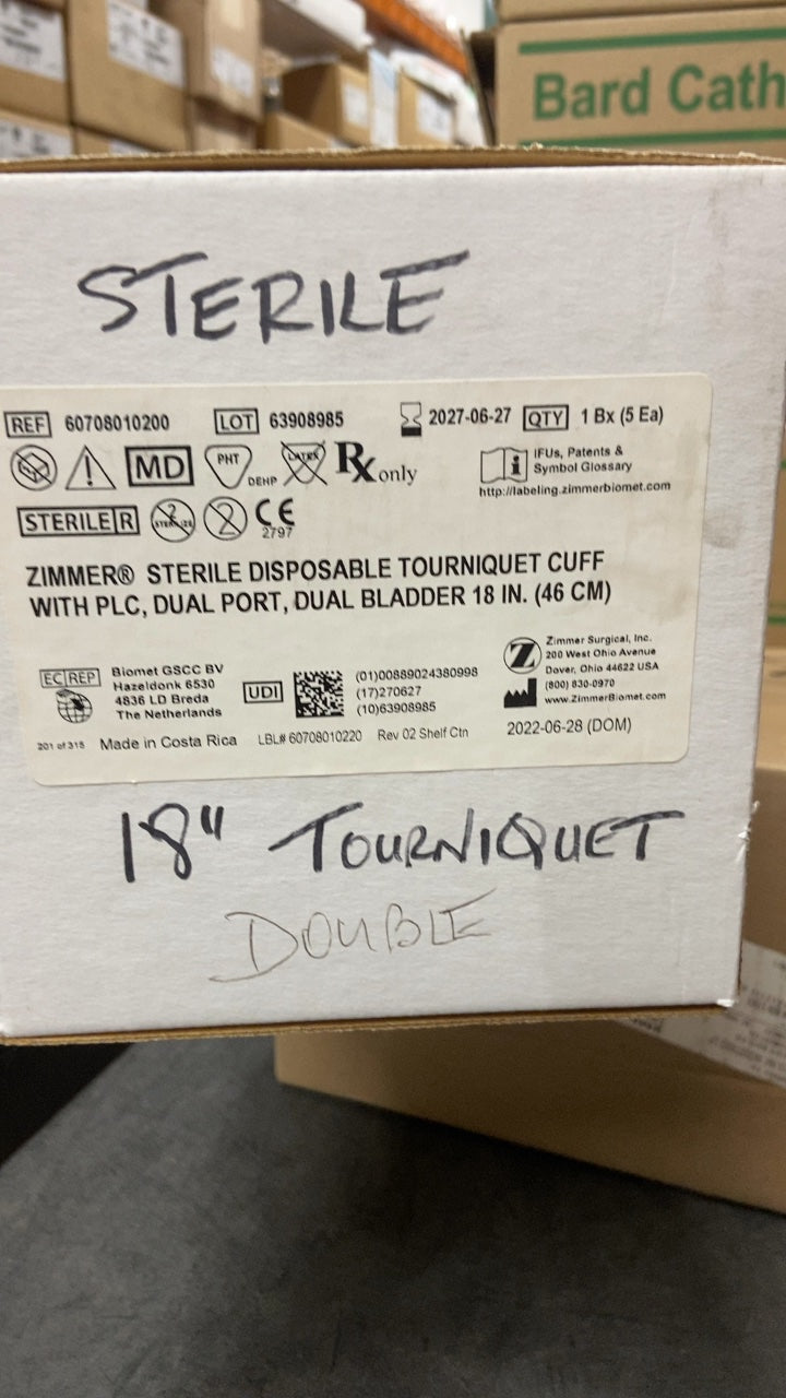 60708010200 - ZIMMER - ZIMMER® STERILE DISPOSABLE TOURNIQUET CUFF WITH PLC, DUAL PORT, DUAL BLADDER 18 IN. (46 CM), (BX/5)