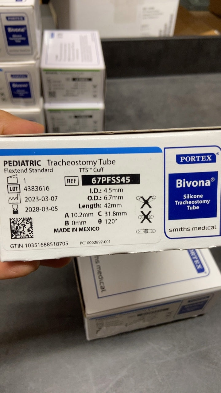 67PFSS45 - SMITHS MEDICAL - Bivona Uncuffed FlexTend Plus Trach Tubes - Tracheostomy Tube, Pediatric, Tight to Shaft, 4.5 mm, (BX/1)