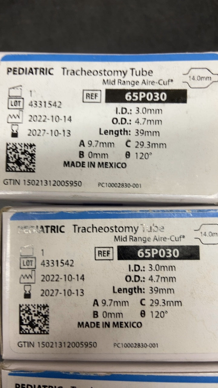65P030 - SMITHS MEDICAL - Aire-Cuf Neonatal and Pediatric Trach Tube - Aire-Cuf Tracheostomy Tube, Neonatal, 3.0 mm, (BX/1)