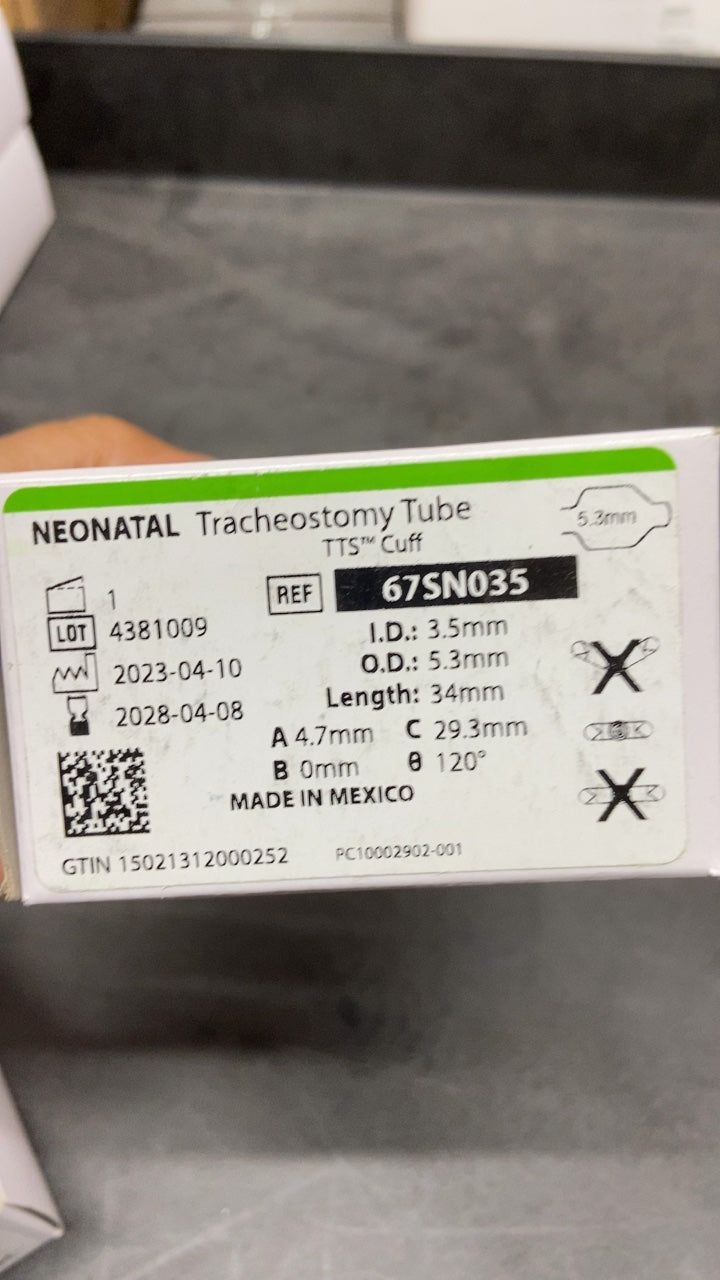 67SN035 - SMITHS MEDICAL - Bivona TTS Cuffed Neonatal Tracheostomy Tubes - Tracheostomy Tube, Neonatal, Cuffed, Tight to Shaft, 3.5 mm, (BX/1)