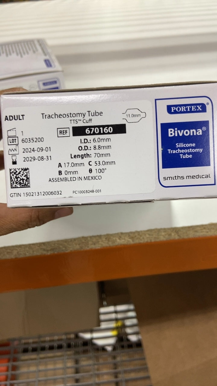 670160 - SMITHS MEDICAL - Portex Bivona Adult Silicone Tracheostomy Tube, TTS Cuff, 6.0mm I.D., 8.8mm O.D., 70mm Length, (BX/1)