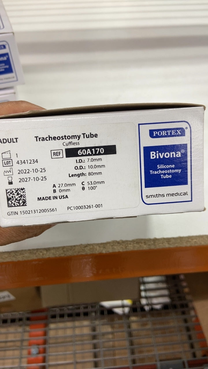 60A170 - SMITHS MEDICAL - Bivona Uncuffed Trach Tubes - Bivona Trach Tube, Uncuffed, 7 mm, (BX/1)