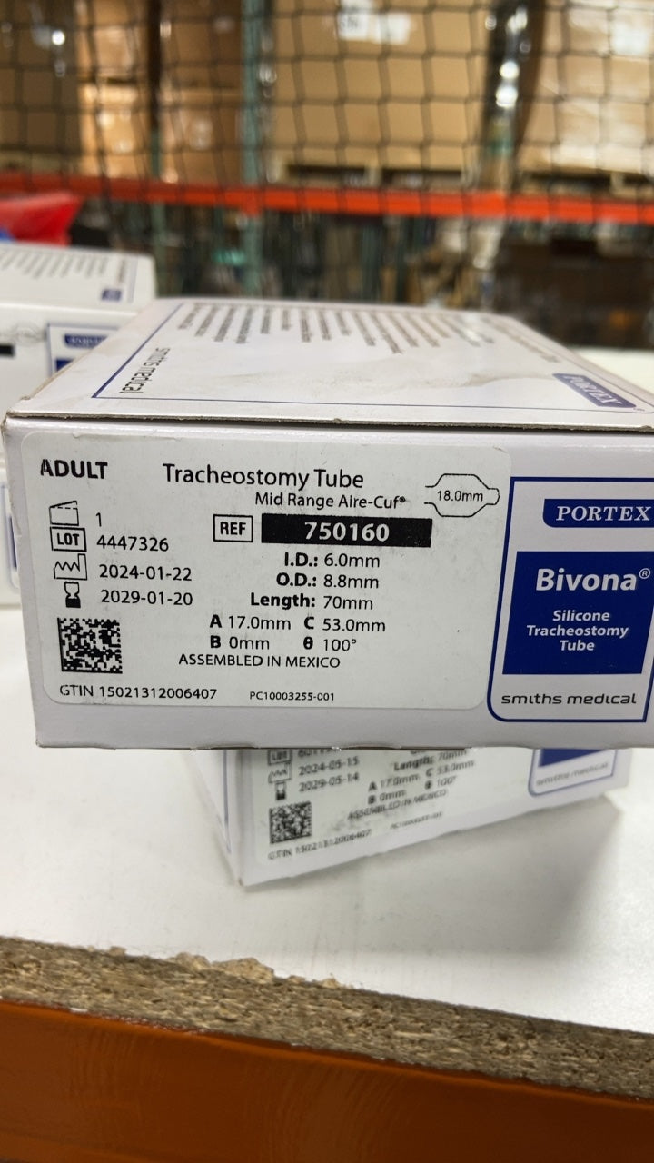750160 - SMITHS MEDICAL - Portex Bivona Adult Tracheostomy Tube Mid Range Aire-Cuf, 6.0mm ID, 8.8mm OD, 70mm Length, (BX/1)