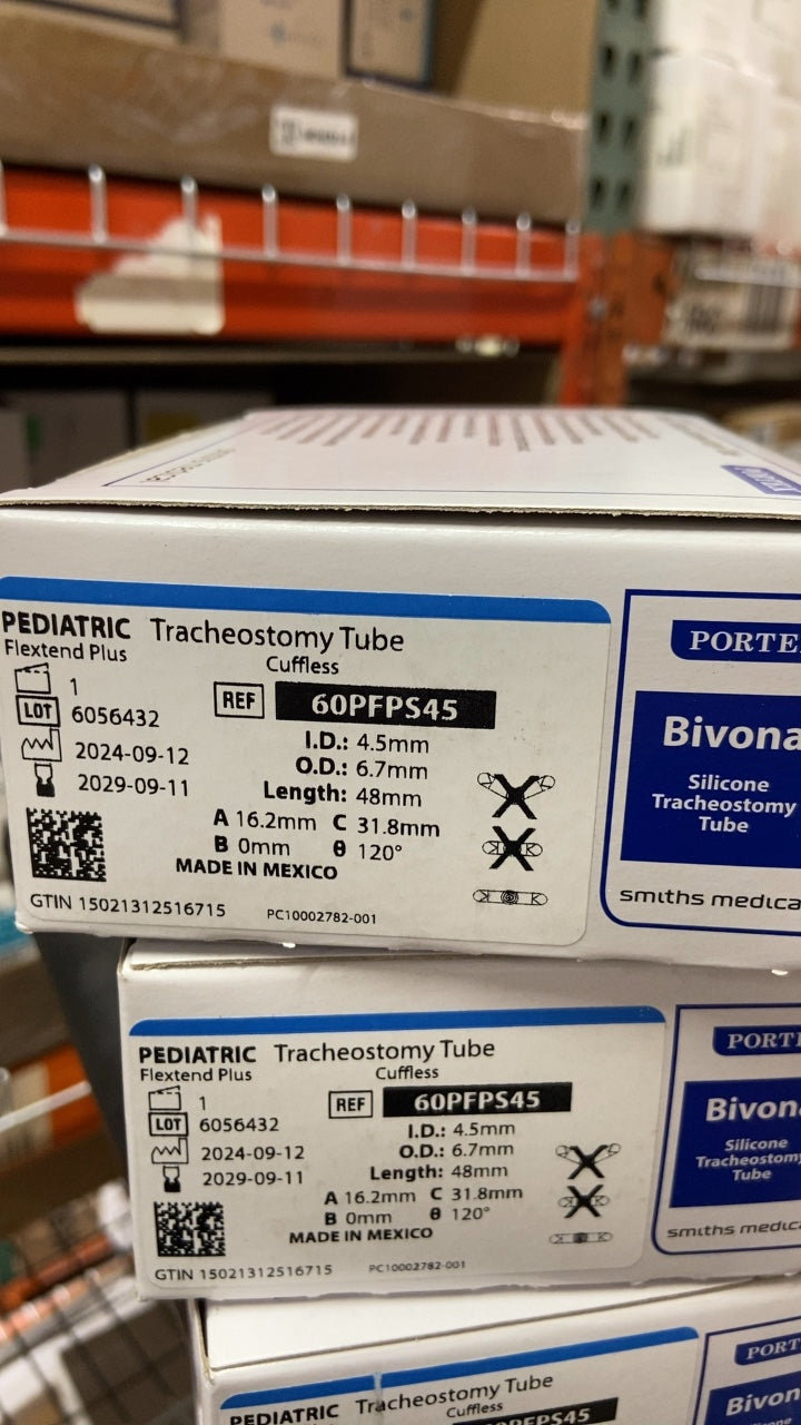 60PFPS45 - SMITHS MEDICAL - Bivona Uncuffed FlexTend Plus Trach Tubes - Tracheostomy Tube, Pediatric Plus, Straight, Flex Extended, 4.5 mm, (BX/1)