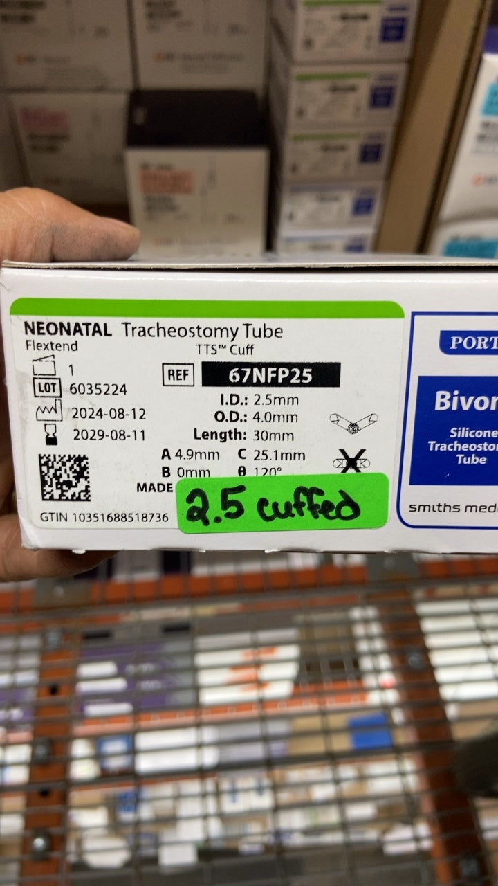 67NFP25 - SMITHS MEDICAL - Bivona FlexTend Cuffed Neonatal Trach Tubes - Neonatal Tracheal Tube, Flextend, Cuff, 2.5 mm, (BX/1)
