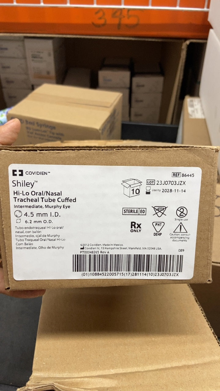 86445 - COVIDIEN - Shiley Hi-Lo Oral/Nasal Tracheal Tube Cuffed Intermediate, Murphy Eye 4.5 mm I.D. 6.2 mm O.D., (BX/10)
