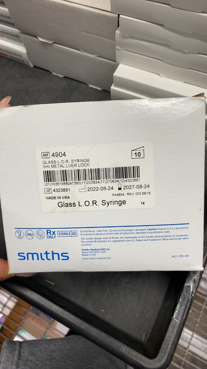 4904 - SMITHS MEDICAL - Glass L.O.R. Syringe 5ml METAL LUER LOCK, (BX/10)
