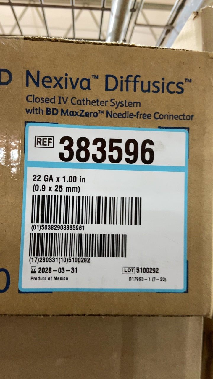 383596 - BD - Nexiva Diffusics Closed IV Catheter System with BD MaxZero Needle-free Connector, (BX/80)