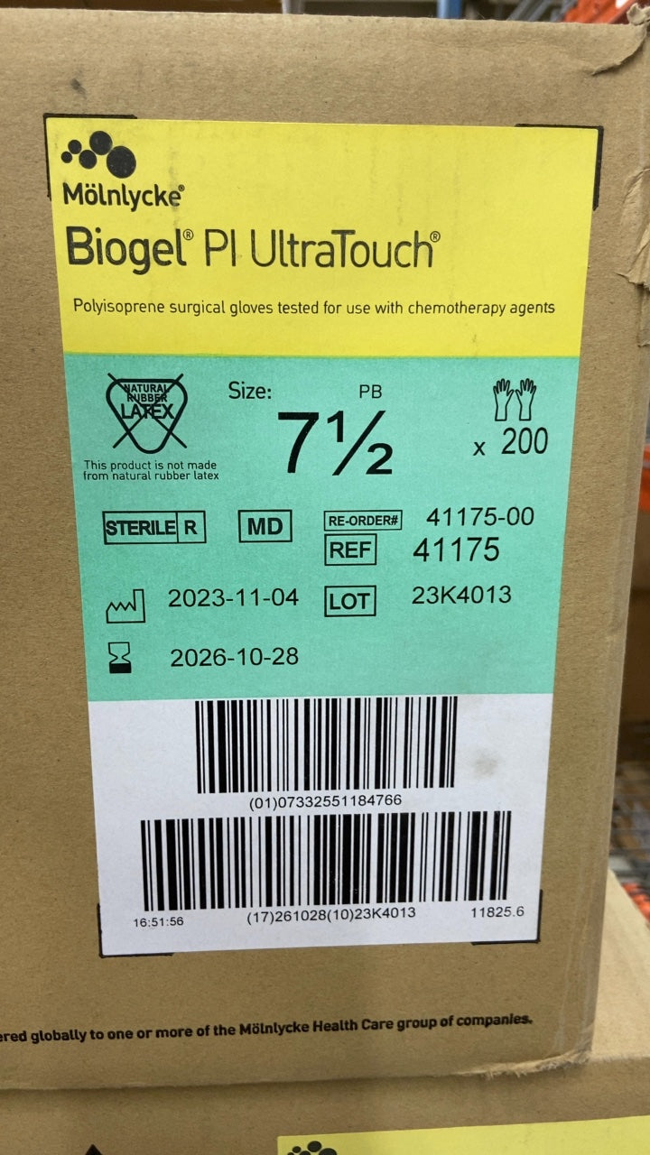 41175 - MOLNLYCKE - Biogel PI UltraTouch Polyisoprene surgical gloves tested for use with chemotherapy agents, (CS/200)