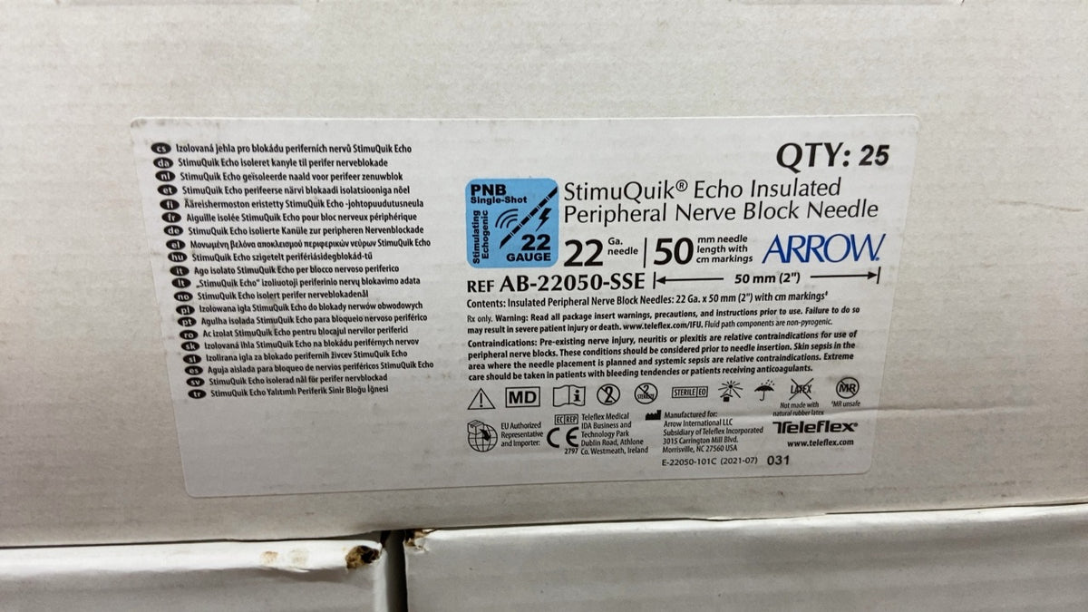 AB-22050-SSE - ARROW - StimuQuik Echo Insulated Peripheral Nerve Block Needle, (BX/25)
