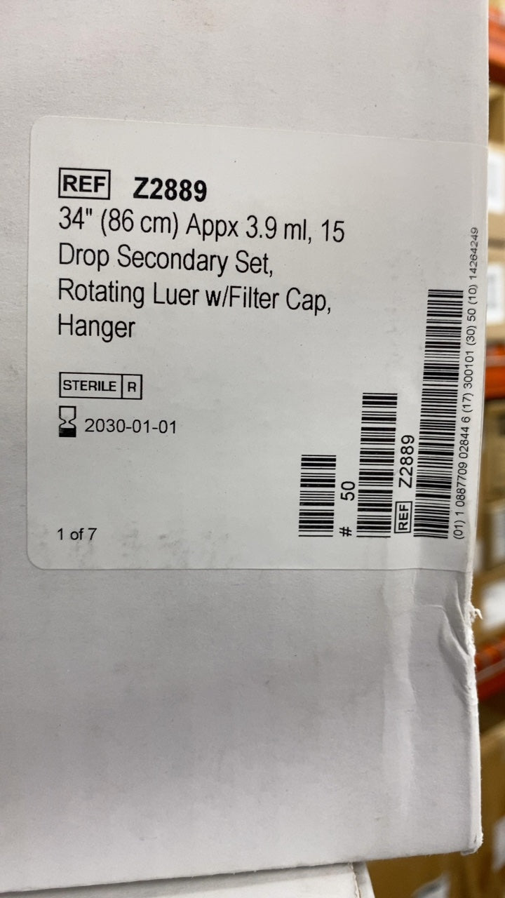 Z2889 - ICU MEDICAL - 34" (86 cm) Appx 3.9 ml, 15 Drop Secondary Set, Rotating Luer w/Filter Cap, Hanger, (CS/1)