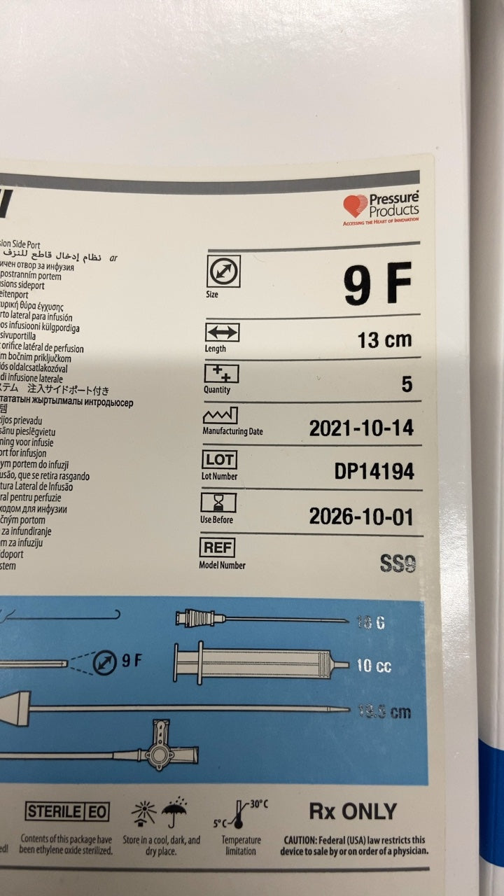 SS9 - PRESSURE PRODUCTS - 9F Side Port Infusion Set, (BX/5)