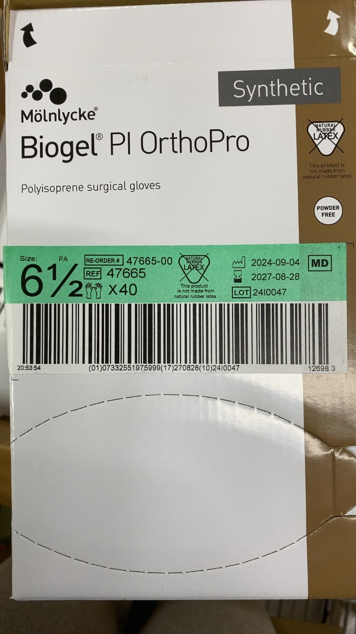 47665-00 - MOLNLYCKE - Biogel PI OrthoPro Polyisoprene surgical gloves, (BX/40)
