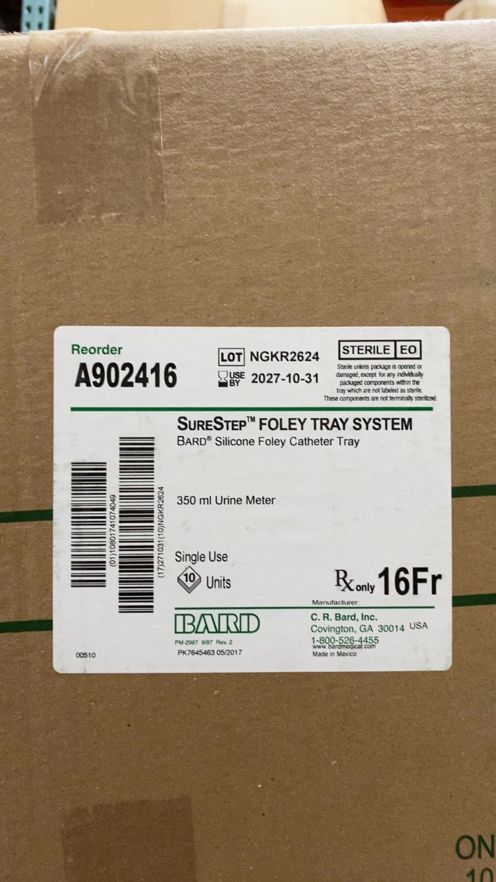 A902416 - BARD - SureStep FOLEY TRAY SYSTEM - Bard Silicone Foley Catheter Tray - 350 ml Urine Meter, (BX/10)