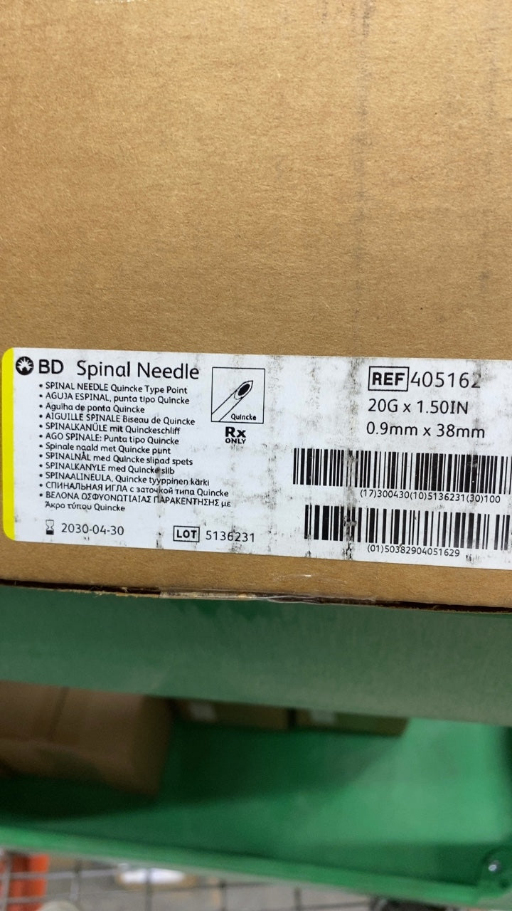 405162 - BD - Bd Needle Spinal S/Su 20Ga 1-1/2In Quincke, (BX/1)