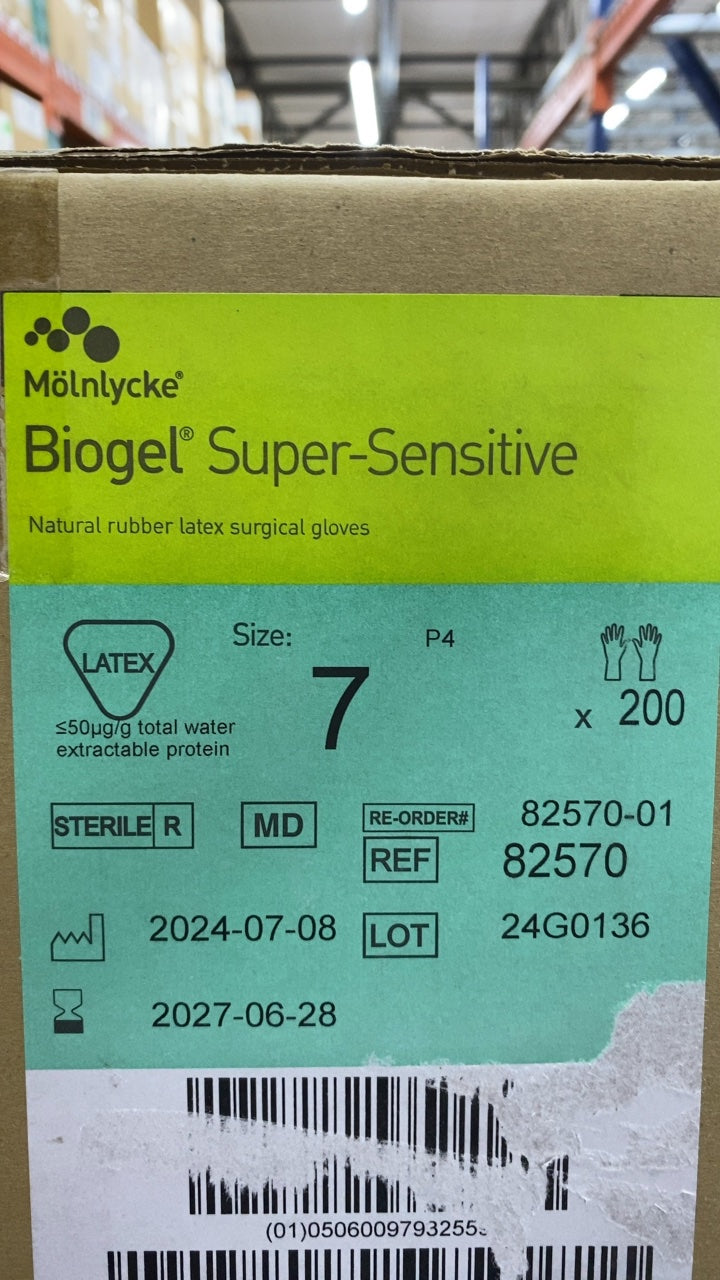 82570 - MOLNLYCKE - Biogel Super-Sensitive Natural rubber latex surgical gloves, (CS/200)