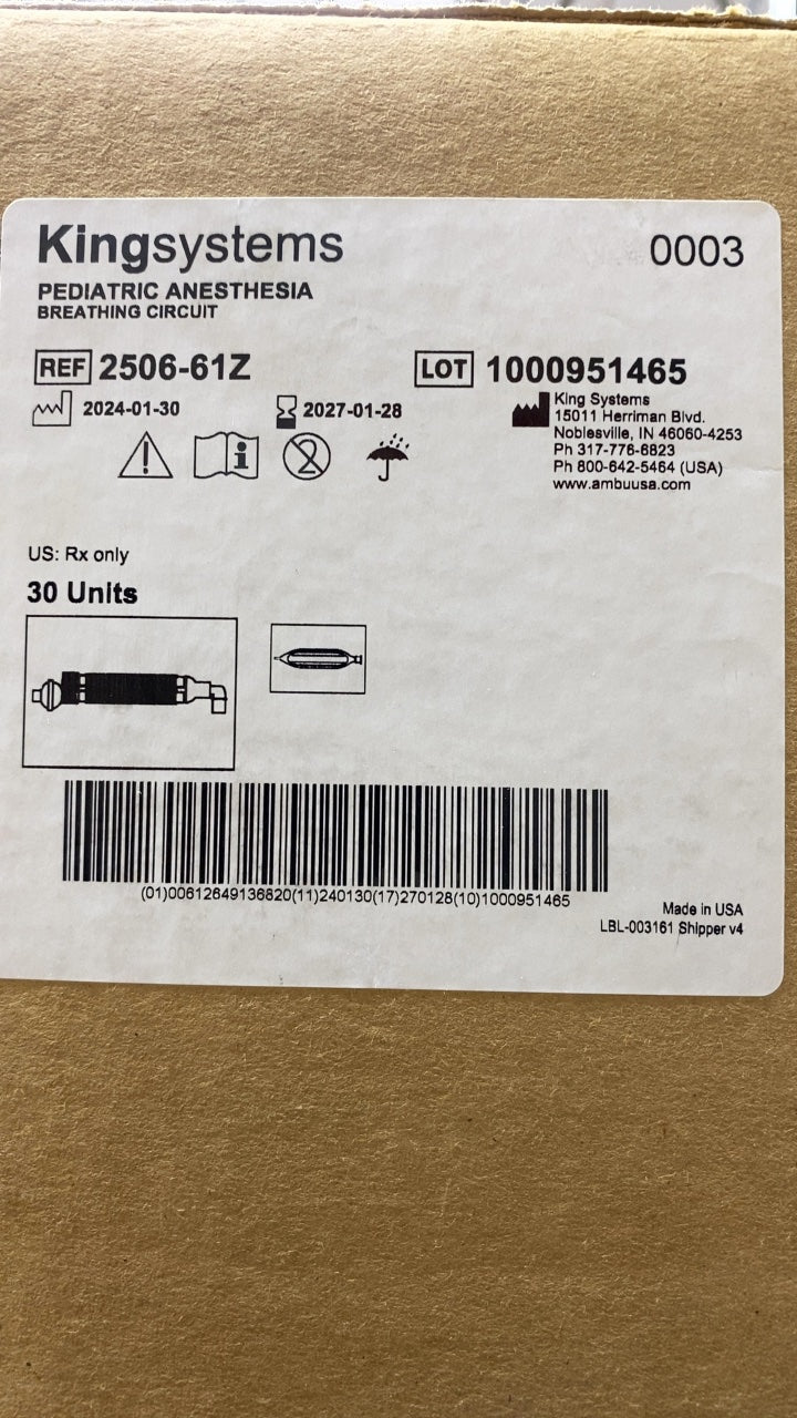 2506-61Z - KING SYSTEMS - PEDIATRIC ANESTHESIA BREATHING CIRCUIT, (CS/30)