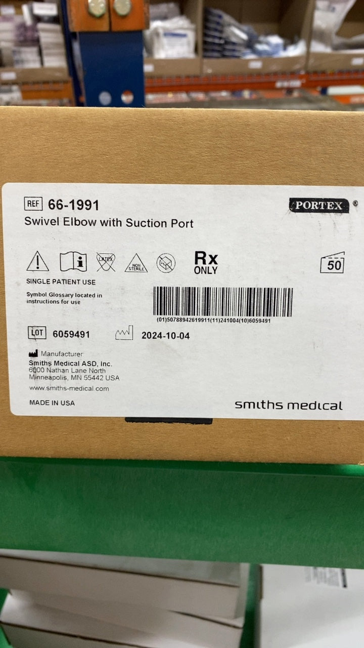 66-1991 - SMITHS MEDICAL - Swivel Elbow with Suction Port, (BX/50)