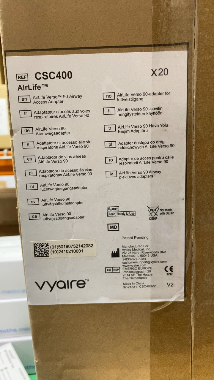 CSC400 - VYAIRE MEDICAL - AirLife Verso 90 Airway Access Adapter, (BX/20)
