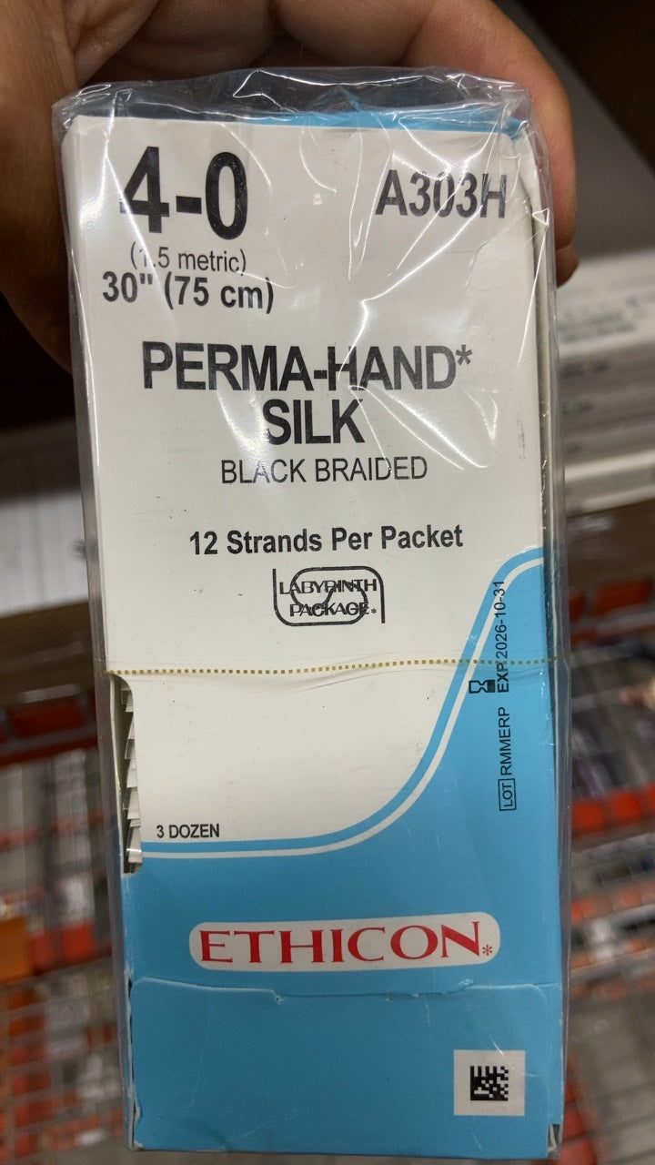 A303H - ETHICON - Perma-Hand Non-Absorbable Braided Silk Suture, Size 4-0, 30 in. Length, (BX/36)