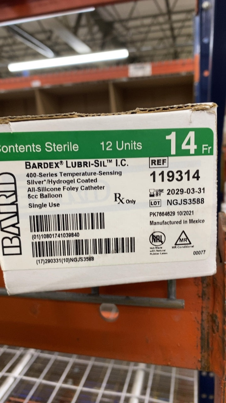 119314 - BARD - BARDEX LUBRI-SIL I.C. 400 Series Temperature-Sensing Silver/Hydrogel Coated All-Silicone Foley Catheter 6cc Balloon Single Use, (BX/12)
