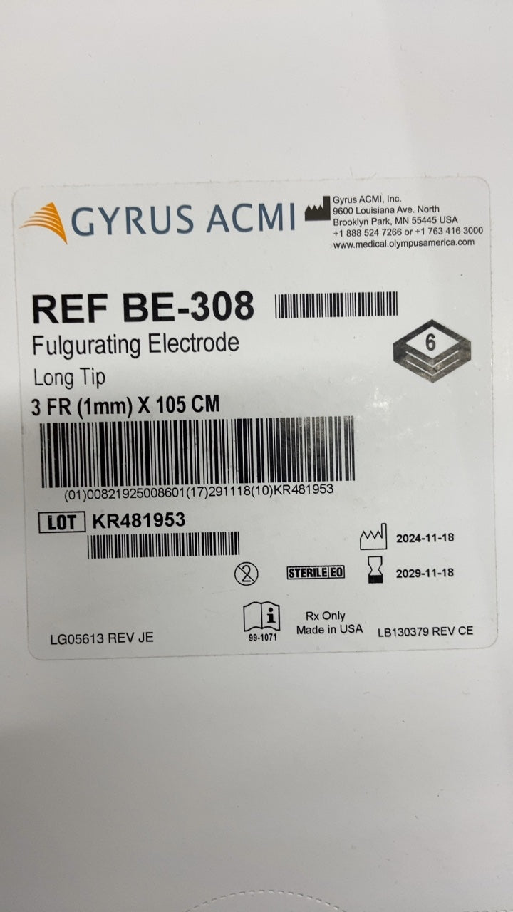 BE-308 - GYRUS ACMI - Long Tip Fulgurating Electrode, 3 Fr Size, 105 cm Length, (BX/6)