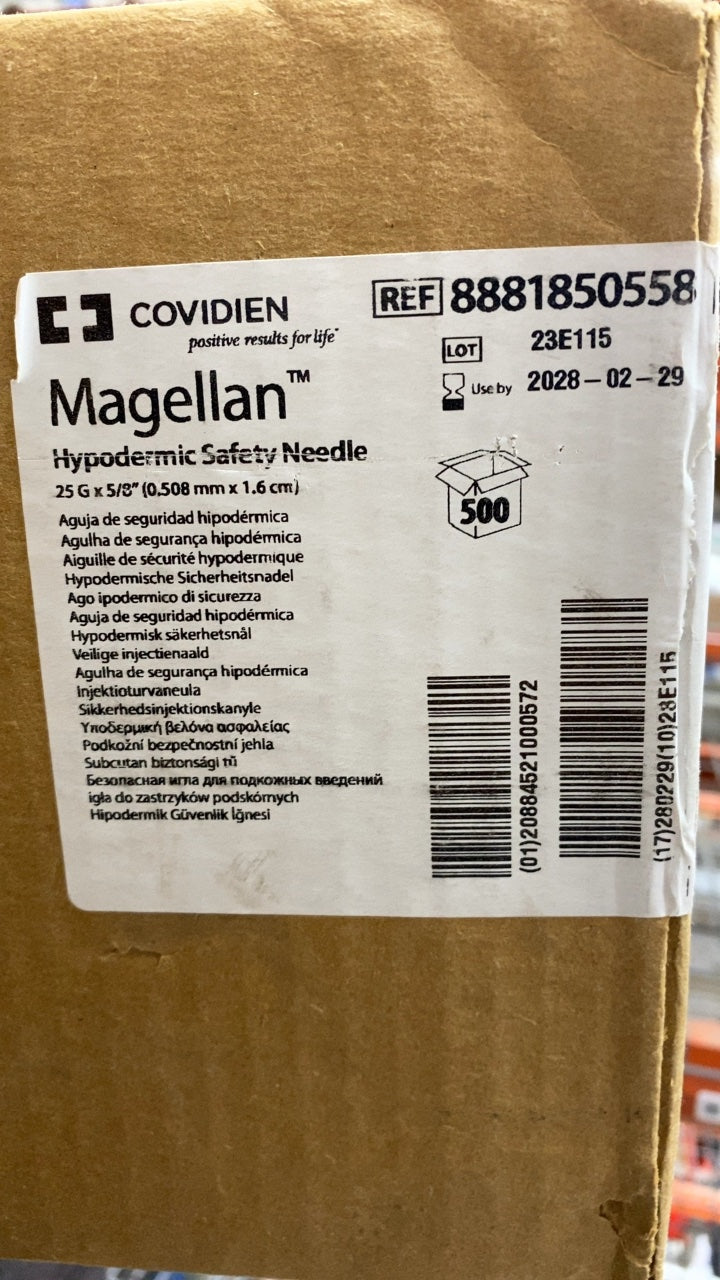 8881850558 - COVIDIEN - Magellan Hypodermic Safety Needle 25 G x 5/8" (0.508 mm x 1.6 cm), (CS/500)