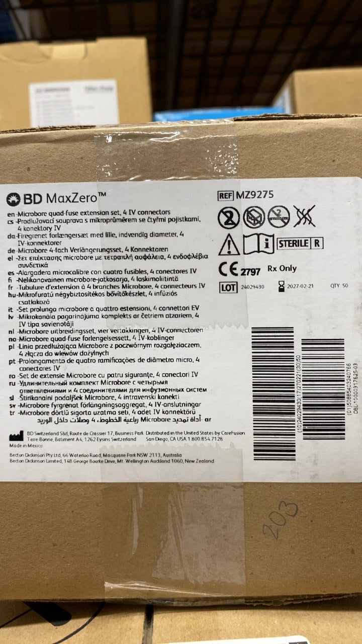 MZ9275 - BD - Microbore quad fuse extension set, 4 IV connectors, (BX/50)