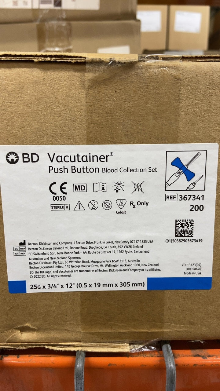 367341 - BD - Bd Vacutainer Push Button Blood Collection Set, 25G X 3/4" X 12", (CS/200)