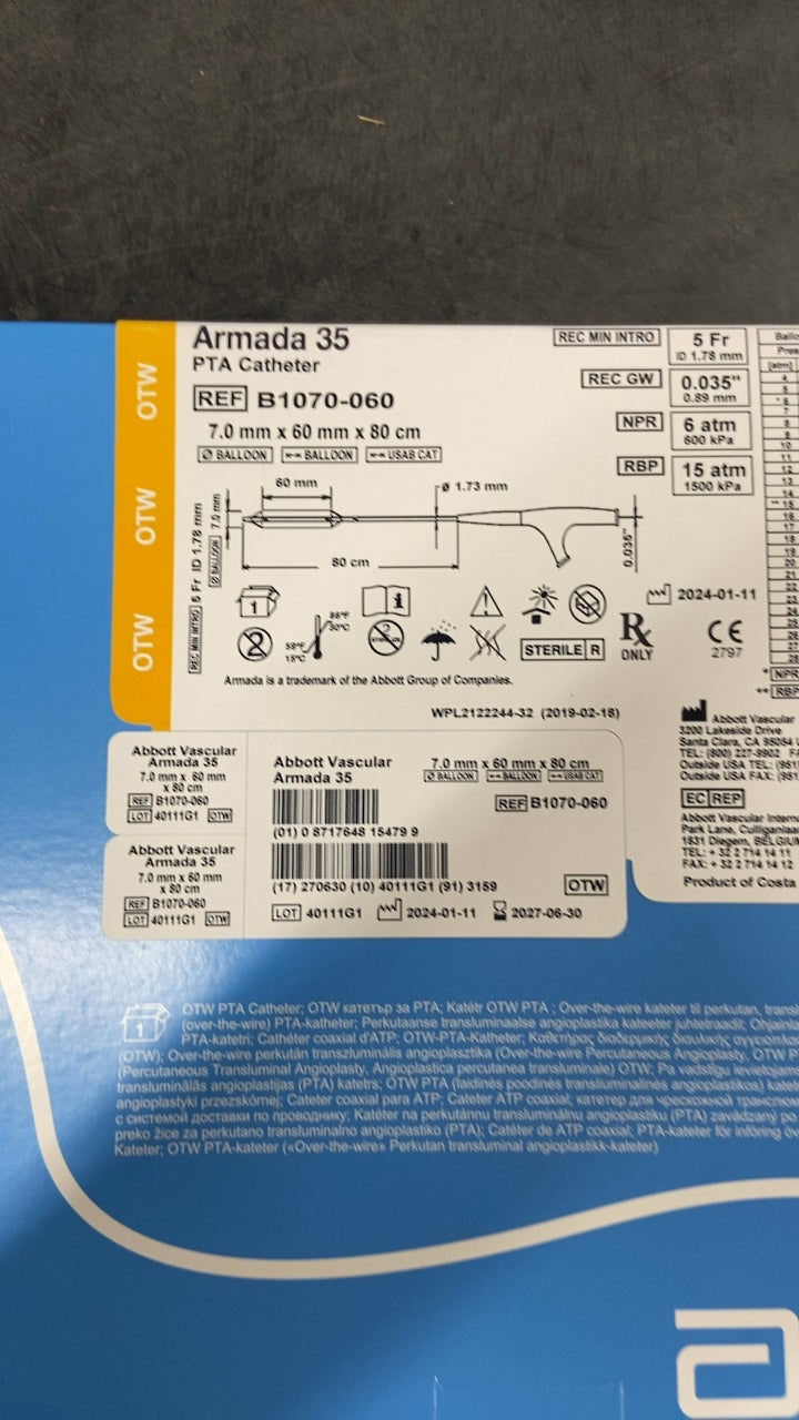 B1070-060 - ABBOTT - Armada 35 over-the-wire PTA catheter, 7mm x 60mm balloon., (BX/1)