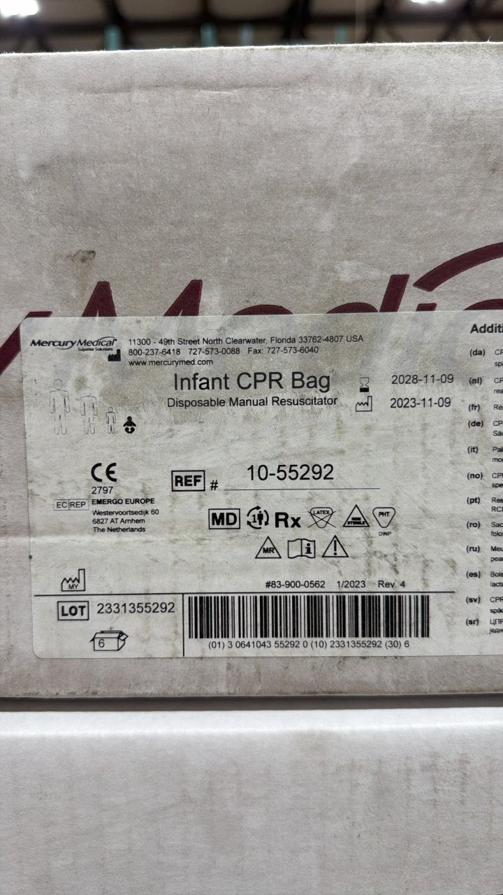 10-55292 - MERCURY MEDICAL - Infant CPR Bag Disposable Manual Resuscitator, (CS/6)