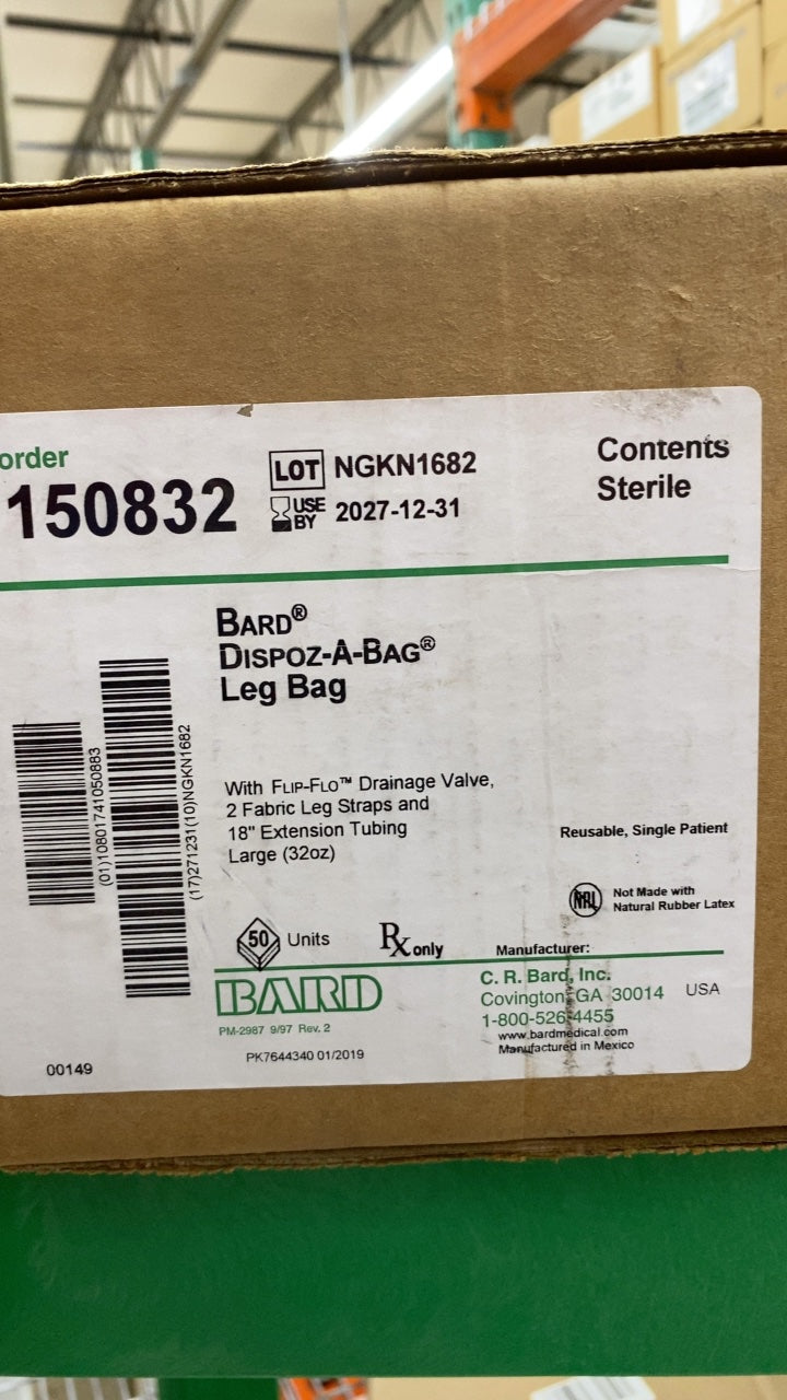 150832 - BARD - BARD DISPOZ-A-BAG Leg Bag with Flip-Flo Drainage Valve, 2 Fabric Leg Straps and 18" Extension Tubing Large (32oz), (CS/1)