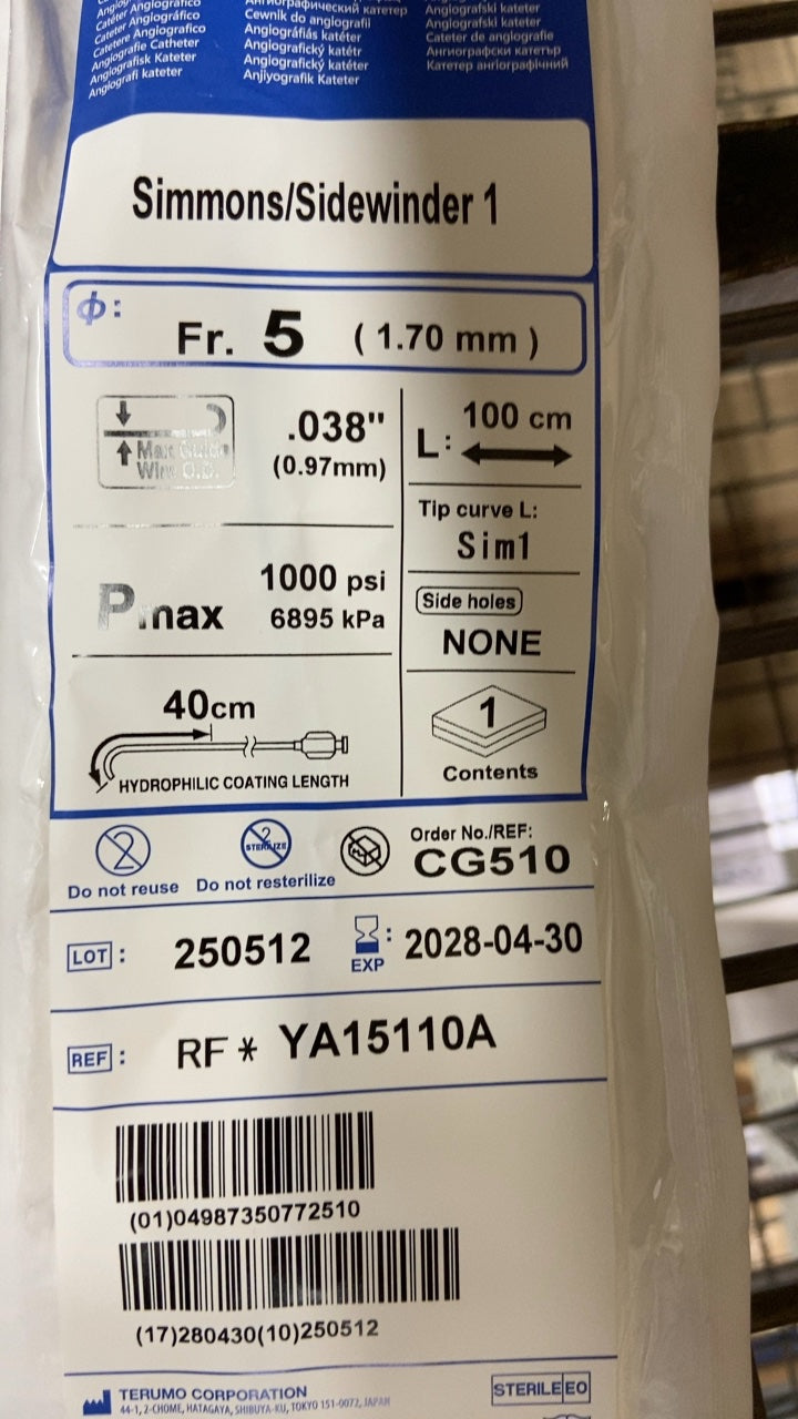 RF*YA15110A - TERUMO - Simmons/Sidewinder 1 Angiographic Catheter, (EA/1)
