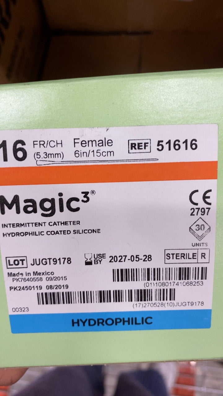 51616 - BARD - Magic3 Intermittent Catheter Hydrophilic Coated Silicone 16 FR/CH Female (5.3mm) 6in/15cm, (CS/30)