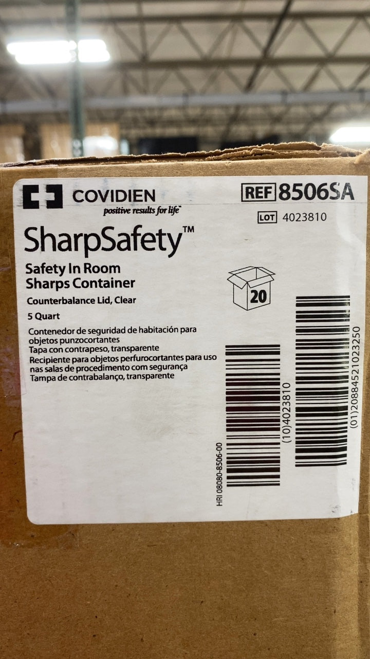8506SA - COVIDIEN - SharpSafety Safety In Room Sharps Container, Counterbalance Lid, Clear, 5 Quart, (CS/20)
