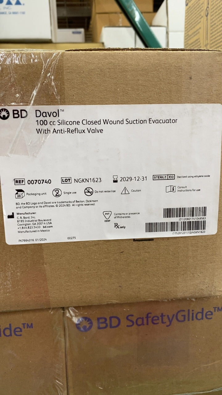 70740 - BARD - 100 cc Silicone Closed Wound Suction Evacuator With Anti-Reflux Valve, (CS/20)